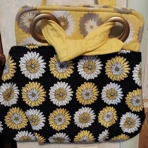 Hand Crafted Yellow and Black Floral Clutch